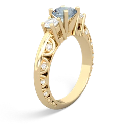 Aquamarine Art Deco Diamond 6Mm Round Engagment 14K Yellow Gold ring R2003
