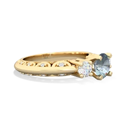 Aquamarine Art Deco Diamond 6Mm Round Engagment 14K Yellow Gold ring R2003