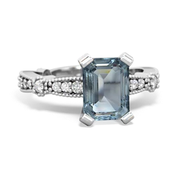 Aquamarine Sparkling Tiara 8X6 Emerald-Cut 14K White Gold ring R26298EM