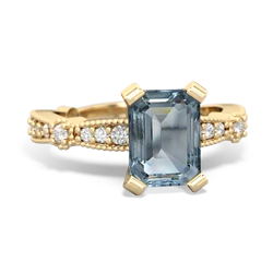 Aquamarine Sparkling Tiara 8X6 Emerald-Cut 14K Yellow Gold ring R26298EM