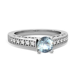 Aquamarine Art Deco Engagement 5Mm Round 14K White Gold ring R26355RD