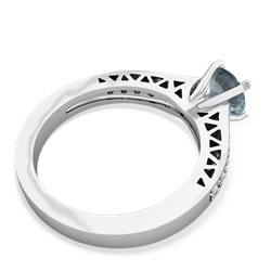 Aquamarine Art Deco Engagement 6Mm Round 14K White Gold ring R26356RD
