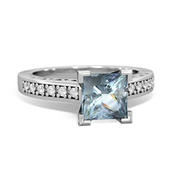Aquamarine Art Deco Engagement 6Mm Princess 14K White Gold ring R26356SQ