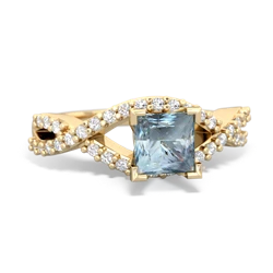 Aquamarine Diamond Twist 5Mm Square Engagment  14K Yellow Gold ring R26405SQ