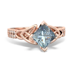 Aquamarine Celtic Knot 6Mm Princess Engagement 14K Rose Gold ring R26446SQ