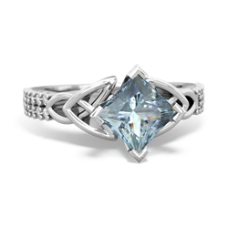 Aquamarine Celtic Knot 6Mm Princess Engagement 14K White Gold ring R26446SQ