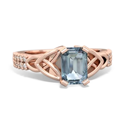 Aquamarine Celtic Knot 7X5 Emerald-Cut Engagement 14K Rose Gold ring R26447EM