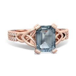 Aquamarine Celtic Knot 8X6 Emerald-Cut Engagement 14K Rose Gold ring R26448EM
