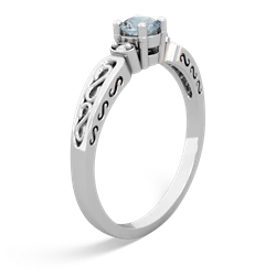Aquamarine Filligree Scroll Round 14K White Gold ring R0829