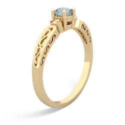 Aquamarine Filligree Scroll Round 14K Yellow Gold ring R0829