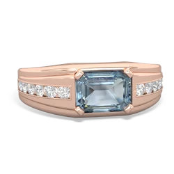 Aquamarine Men's Diamond Channel 14K Rose Gold ring R0500