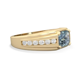 Aquamarine Men's Diamond Channel 14K Yellow Gold ring R0500