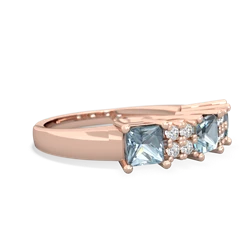 Aquamarine Three Stone Diamond Cluster 14K Rose Gold ring R2592