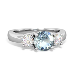 Aquamarine Diamond Three Stone Round Trellis 14K White Gold ring R4018