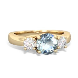 Aquamarine Diamond Three Stone Round Trellis 14K Yellow Gold ring R4018