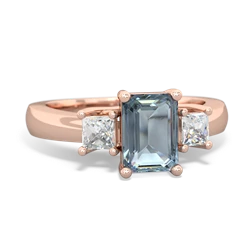 Aquamarine Diamond Three Stone Emerald-Cut Trellis 14K Rose Gold ring R4021