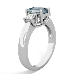 Aquamarine Diamond Three Stone Emerald-Cut Trellis 14K White Gold ring R4021