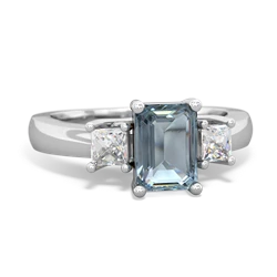 Aquamarine Diamond Three Stone Emerald-Cut Trellis 14K White Gold ring R4021