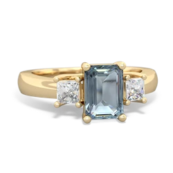 Aquamarine Diamond Three Stone Emerald-Cut Trellis 14K Yellow Gold ring R4021