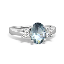 Aquamarine Diamond Three Stone Oval Trellis 14K White Gold ring R4024
