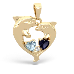 Aquamarine Dolphin Heart 14K Yellow Gold pendant P5820