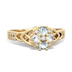 Aquamarine Celtic Knot Cluster Engagement 14K Yellow Gold ring R26443RD