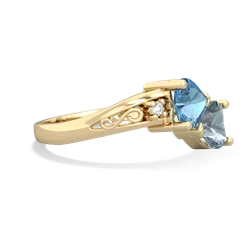 Blue Topaz Snuggling Hearts 14K Yellow Gold ring R2178