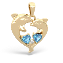 Blue Topaz Dolphin Heart 14K Yellow Gold pendant P5820