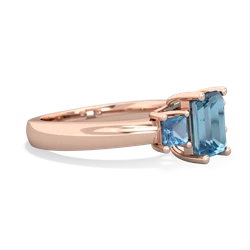 Lab Emerald Three Stone Emerald-Cut Trellis 14K Rose Gold ring R4021