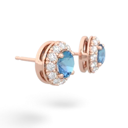 Blue Topaz Diamond Halo 14K Rose Gold earrings E5370