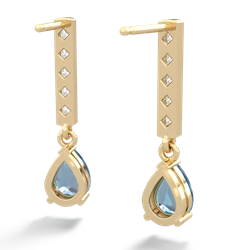 Blue Topaz Art Deco Diamond Drop 14K Yellow Gold earrings E5324
