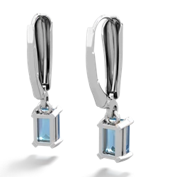 Blue Topaz 6X4mm Emerald-Cut Lever Back 14K White Gold earrings E2855