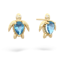 Blue Topaz Baby Sea Turtle 14K Yellow Gold earrings E5241