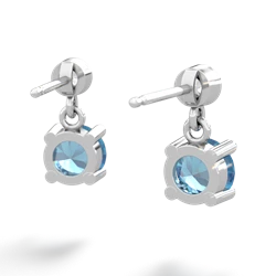 Blue Topaz Diamond Drop 6Mm Round 14K White Gold earrings E1986