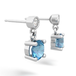 Blue Topaz Diamond Drop 6Mm Round 14K White Gold earrings E1986