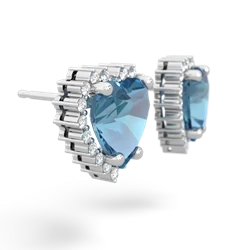 Blue Topaz Sparkling Halo Heart 14K White Gold earrings E0391