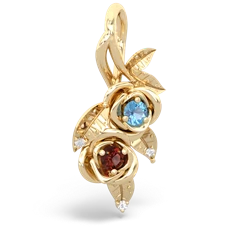 Blue Topaz Rose Vine 14K Yellow Gold pendant P5680