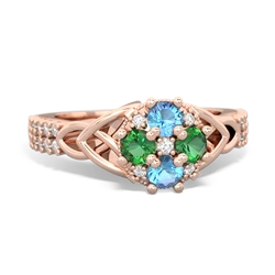 Blue Topaz Celtic Knot Cluster Engagement 14K Rose Gold ring R26443RD