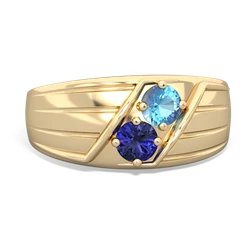 Blue Topaz Men's Streamline 14K Yellow Gold ring R0460