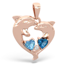 Blue Topaz Dolphin Heart 14K Rose Gold pendant P5820