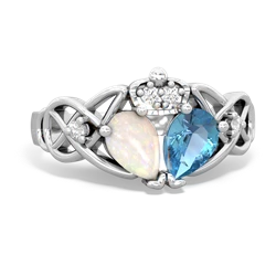 Blue Topaz 'One Heart' Celtic Knot Claddagh 14K White Gold ring R5322