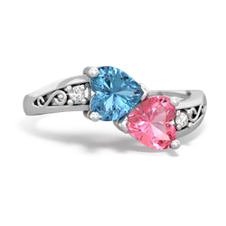 Blue Topaz Snuggling Hearts 14K White Gold ring R2178