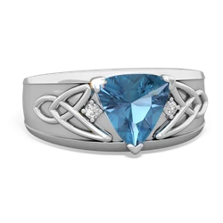 Blue Topaz Celtic Trinity Knot Men's 14K White Gold ring R0440