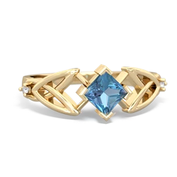 Blue Topaz Celtic Knot Princess 14K Yellow Gold ring R3349