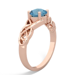 Blue Topaz Checkerboard Cushion Celtic Knot 14K Rose Gold ring R5000