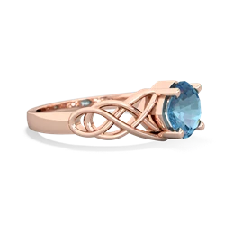 Blue Topaz Checkerboard Cushion Celtic Knot 14K Rose Gold ring R5000