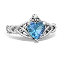 Blue Topaz Claddagh Celtic Knot Diamond 14K White Gold ring R5001