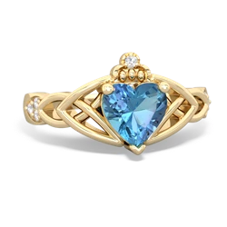 Blue Topaz Claddagh Celtic Knot Diamond 14K Yellow Gold ring R5001