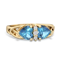 Blue Topaz Celtic Knot Double Heart 14K Yellow Gold ring R5040