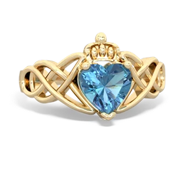 Blue Topaz Claddagh Celtic Knot 14K Yellow Gold ring R2367